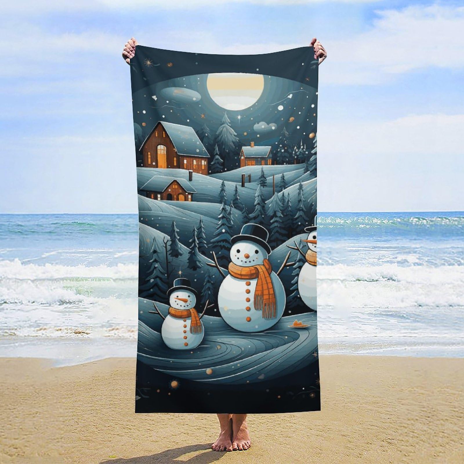 NTVOWPZO Christmas Santa Penguin Beach Towel Oversized Microfiber Bath Towels Lightweight Sand Proof Beach Towels Absorbent Pool Towels for Swimming Yoga Bathroom Towel 31.5" X 63"