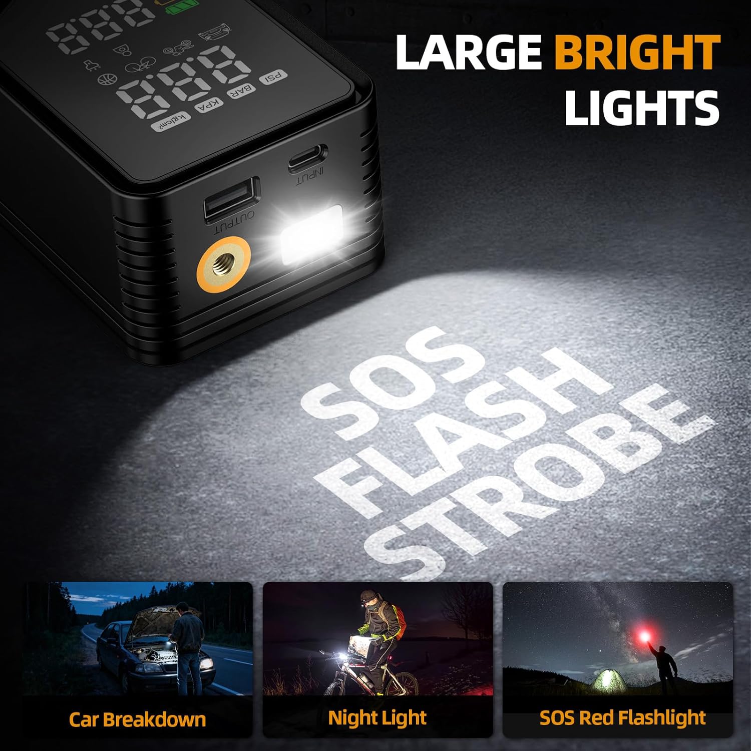 Tire Inflator Portable Air Compressor - 150PSI Cordless Air Pump for Car Tires with Digital Pressure Gauge, Auto Shut Off & LED Emergency Light, 12V DC Power for Car, Bikes, Motorcycles, Balls - Image 4