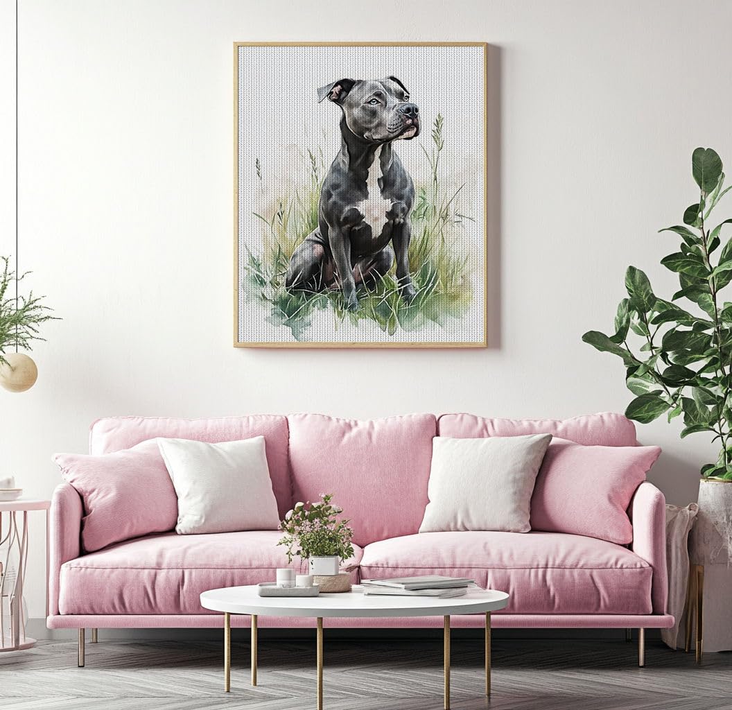 YOWKMR Pitbull Dog Cross Stitch Kits for Beginners, Cute Dog Beginner Embroidery Kit for Adults, 11CT Counted Cross Stitch Kits for Adults, Stamped Cross Stitch Kits, 16
