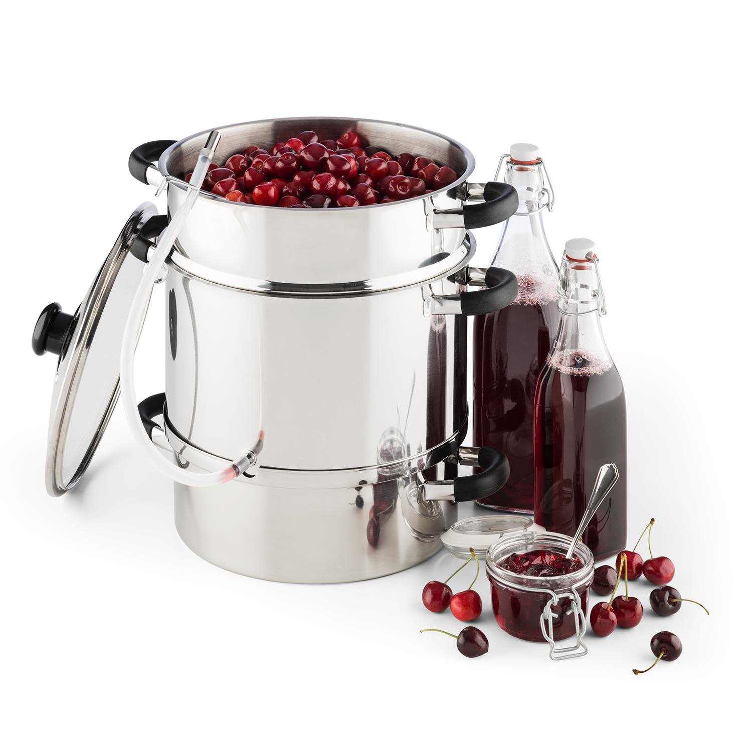 Klarstein Applebee Extracteur de jus électrique à Vapeur - Confection intégrale en INOX, Poignées Cool-Touch, Chauffage intégré de 1500 W, Réservoir de Fruits avec Un Volume de 8 L