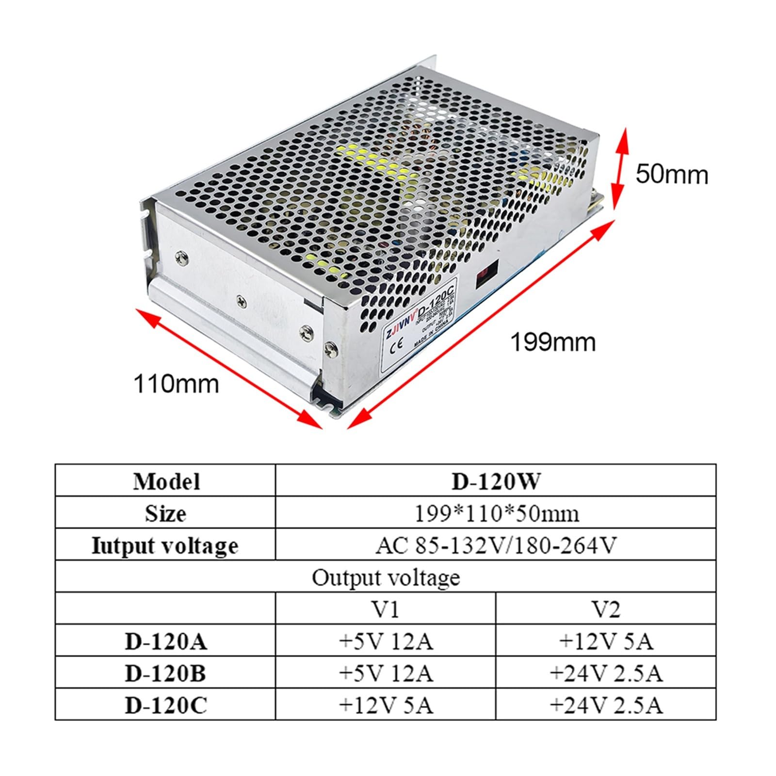 Alimentatore switching a doppia uscita D-120A/B/C 5V 12V 24V