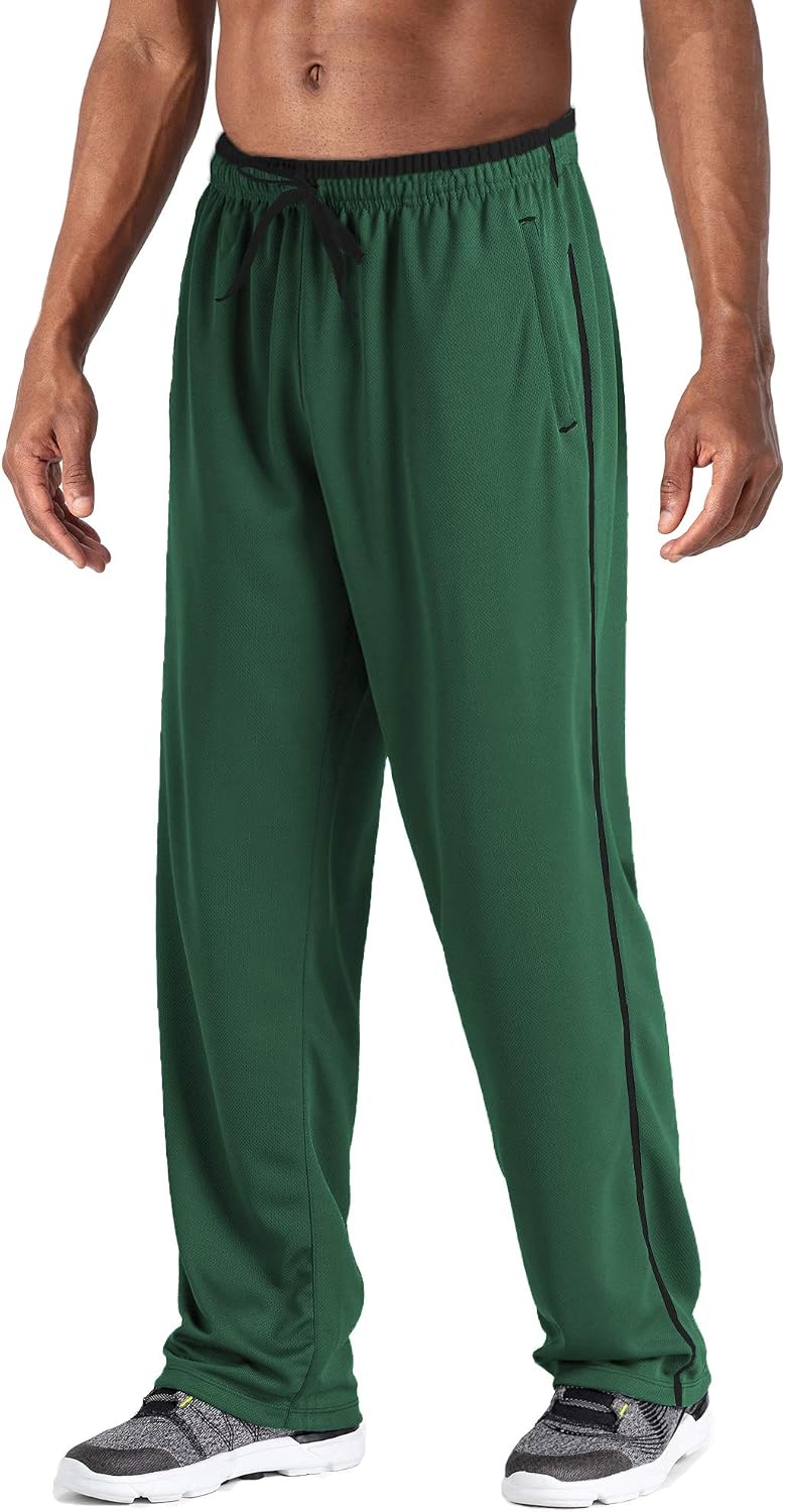 LASIUMIAT Men's Lightweight Sweatpants with Zipper Pockets Loose Fit Open Bottom Mesh Athletic Pants