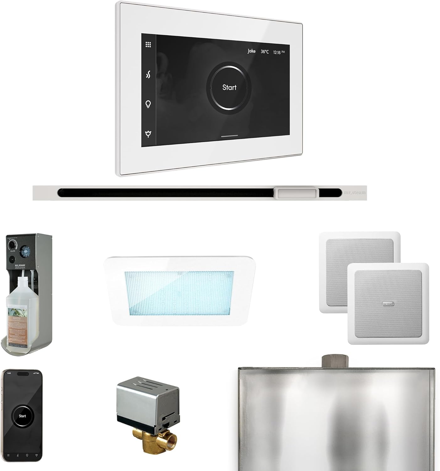 Mr Steam XDream Steam Shower Control Package with iSteamX Control and Linear Steamhead in White