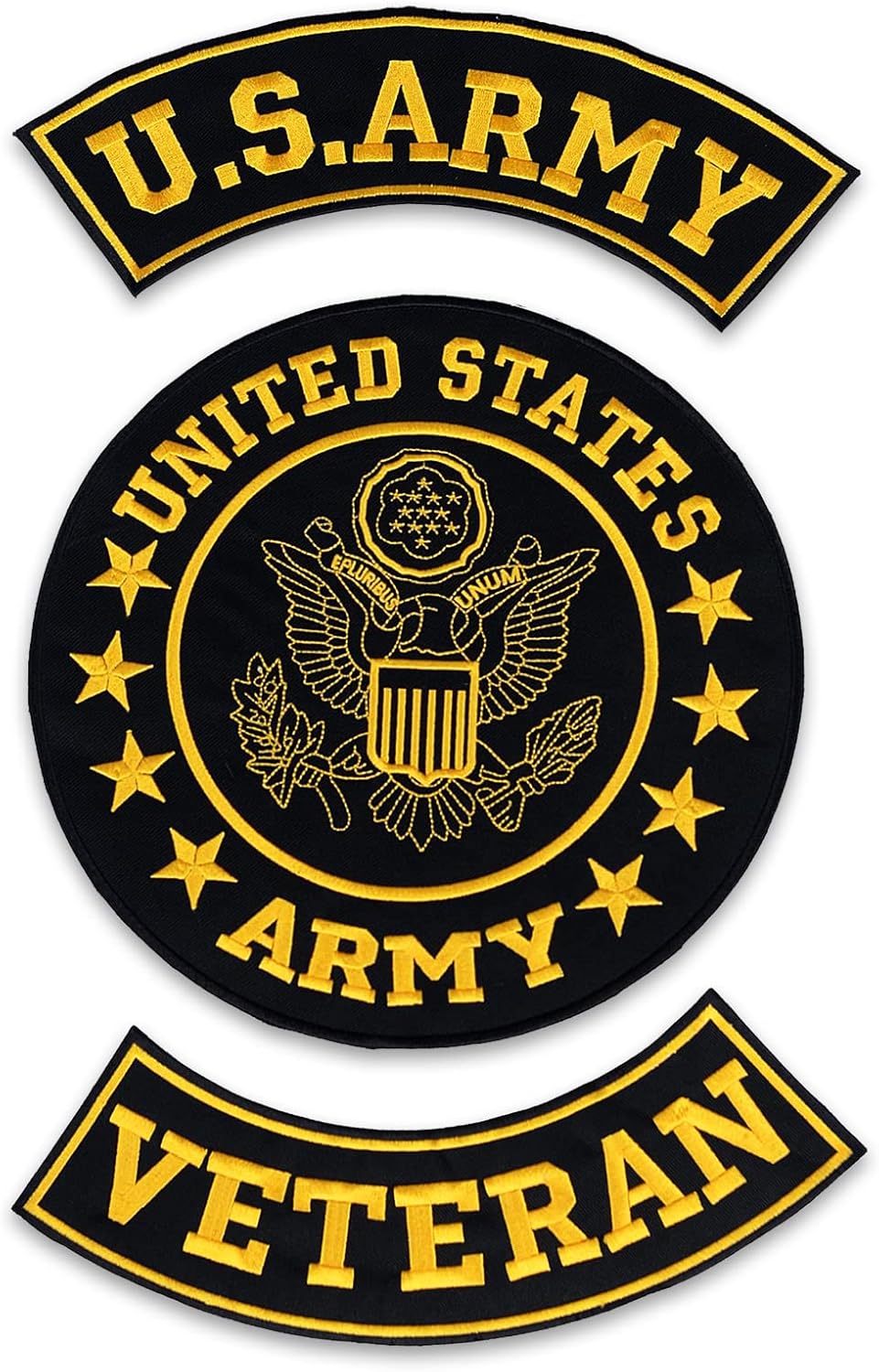 U.S Army Veteran Patch Set - 3 Pieces - Embroidered - Iron On or Sew On Jacket or Vest (Beige), Large