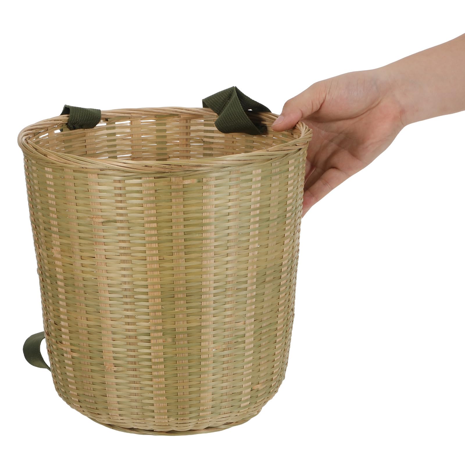 Cesta de Picnic Tejida de Bambú Redonda con Doble Correa