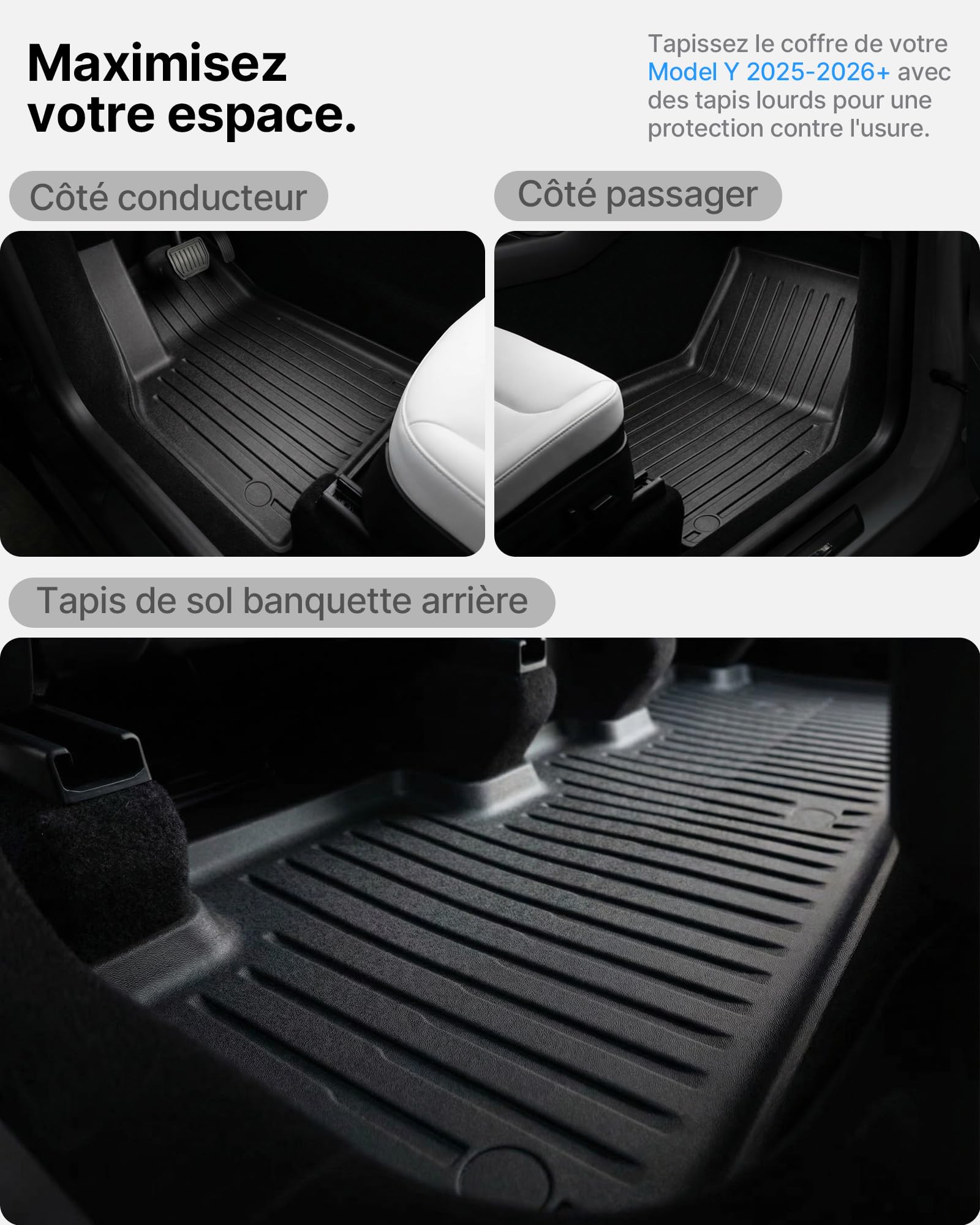 6 Pcs pour Tesla Model Y Juniper Tapis de Sol 2025-2026 | toutes saisons en TPE antidérapants et garniture de coffre avant Frunk arrière coffre Accessoires(Premium et Performance)
