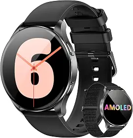 IOWODO Smartwatch Masculino e Feminino AMOLED 1.43" com Chamadas Bluetooth, Relógio Inteligente 100+ Modos Esportivos, IP68, 2 Pulseiras - Compatível iPhone/Android