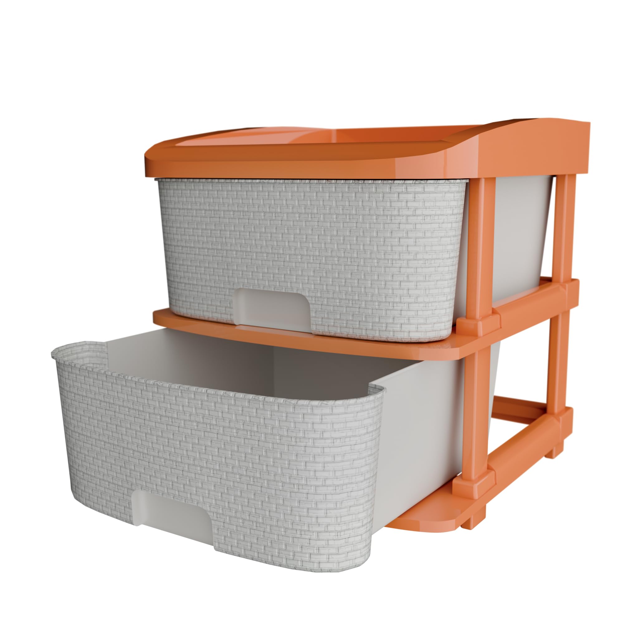 TEX-RO Plastic Modular Drawer Storage Chest of Drawers Organizer Storage Box | Large Stomo Racks for Multipurpose Organizers | White | 2 Layer
