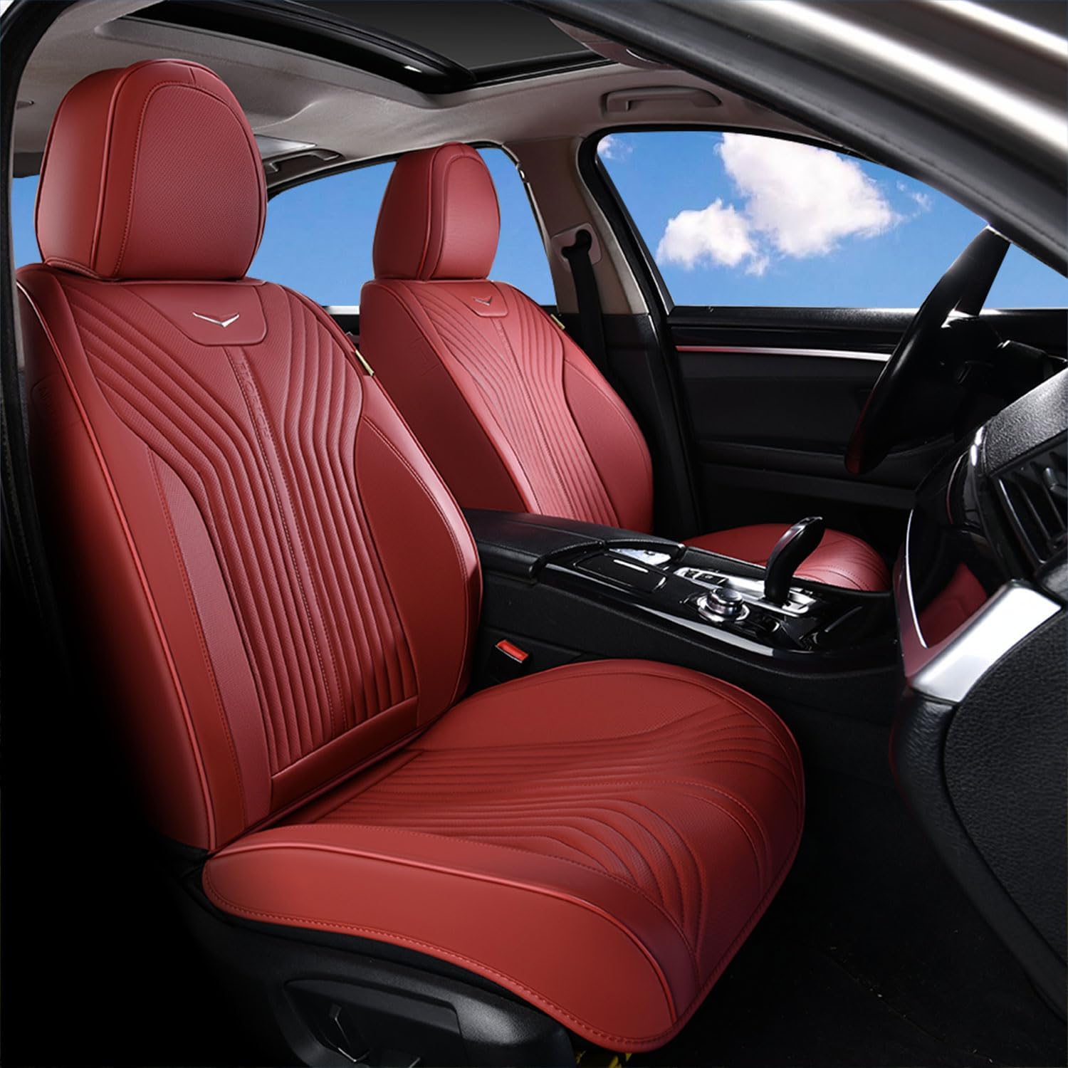 FLORICH Leather Car Seat Covers Luxury Front Car Seat Cover Automotive Car Seat Covers Waterproof Car Seat Protector Cushion Universal Fit for Most Cars Trucks SUV, Red