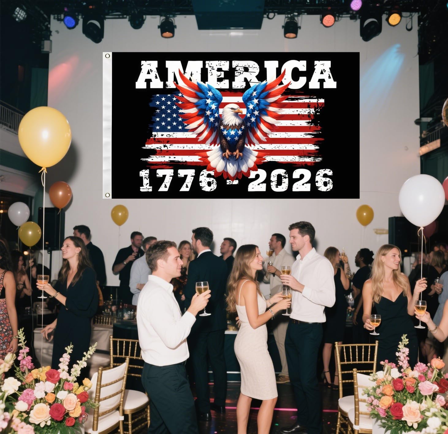 250th Birthday Flag 5X8Ft,Double Sided 3PLY, USA 250 Years 1776 2026 Flags, Men Women Banner,Vibrant Colors, Double Stitched with 2 Brass Grommets, Bar Garden Street Decoration, GYM, Office Decor,Indoor Outdoor Use,Gifts. (Black+Eagle, 5x8ft)