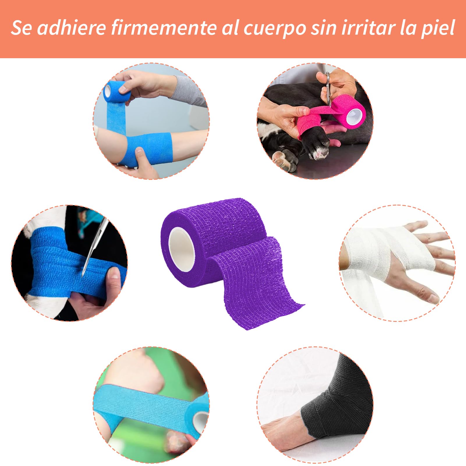 Bendaggio autoadesivo 5 cm x 4,5 m, 15 rotoli, bendaggio elastico coesivo per primo soccorso