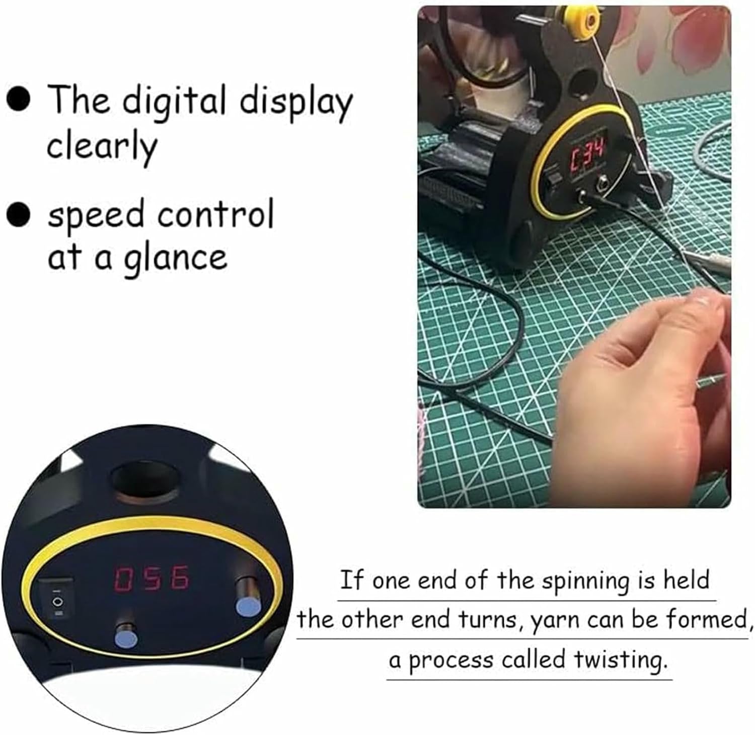 Electric Spinning Wheel, Household Automatic Yarn Winding Machine with 3 Spools, Capacity 4oz /max Speed 800rpm/forward & Reverse, Yarn Wool Ball Winder with Digital Display Screen