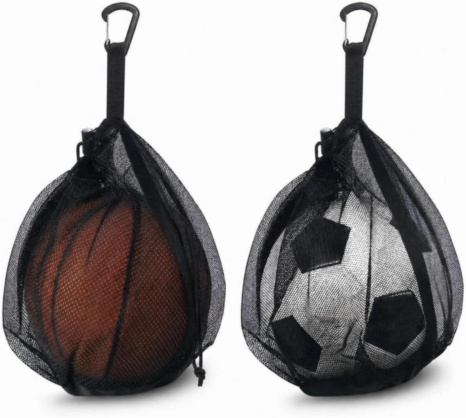 2-3-4 Pack Single Ball Bag for Basketball Soccer Volleyball,12x10 Inch Mesh Storage with Zipper Pocket,Portable Adjustable Drawstring Ball Bag with Hanging Clip Fits Most Backpacks
