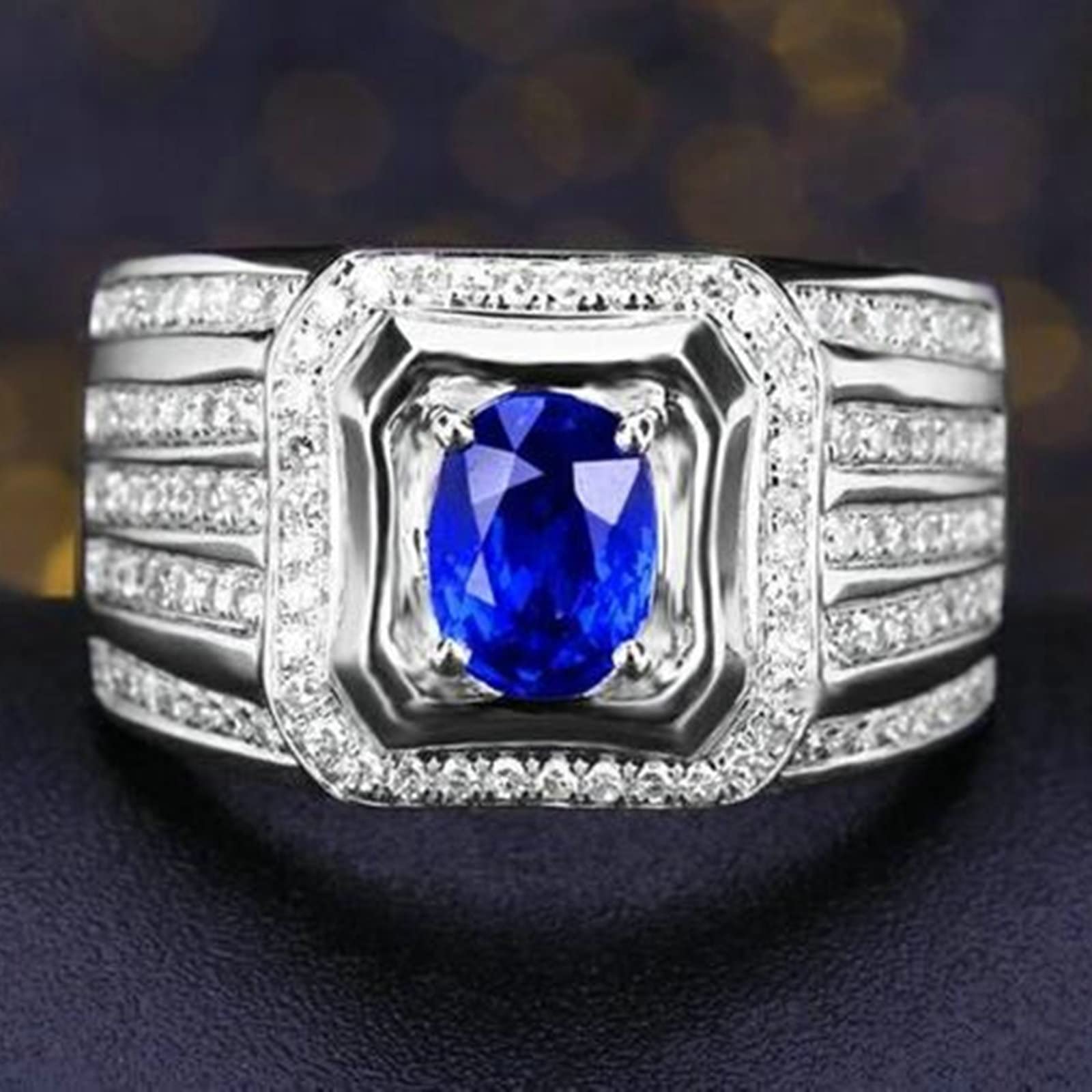 Beydodo Męski pierścionek, białe złoto 750 z diamentem, pierścionek zaręczynowy, sygnet z owalnym szafirem 1,19 ct, obrączka ślubna, bez niklu, Szafir Diament