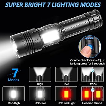 LED High Lumens Flashlights Rechargeable, 5000mAh Battery, 2Pack