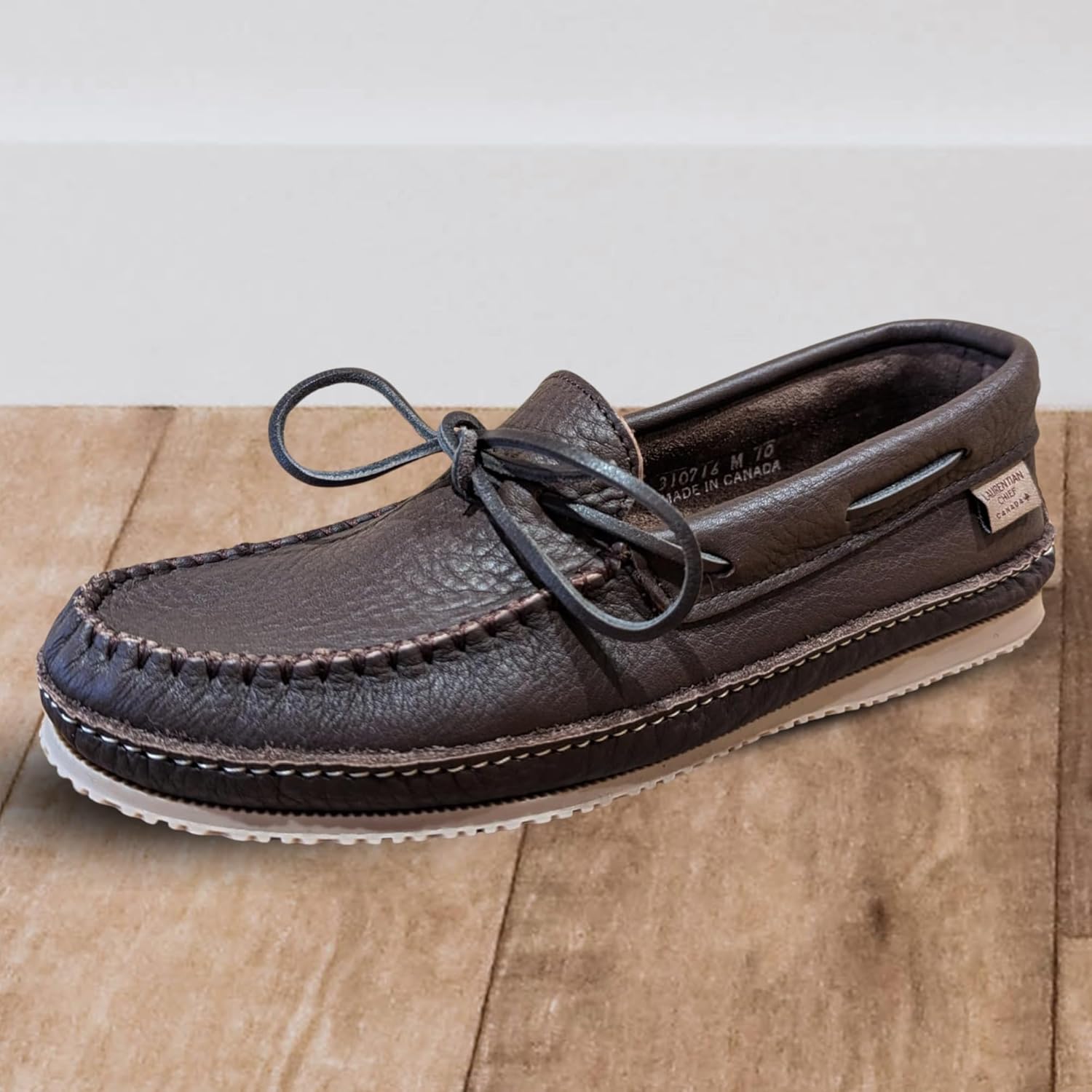 Laurentian Chief Moccasin Slippers for Men with Single Lacing, 8 Hole Collar and Padded Indian Rubber Sole, Canada Quality, Comfortable Stylish Indoor and Outdoor Moccasins for Men
