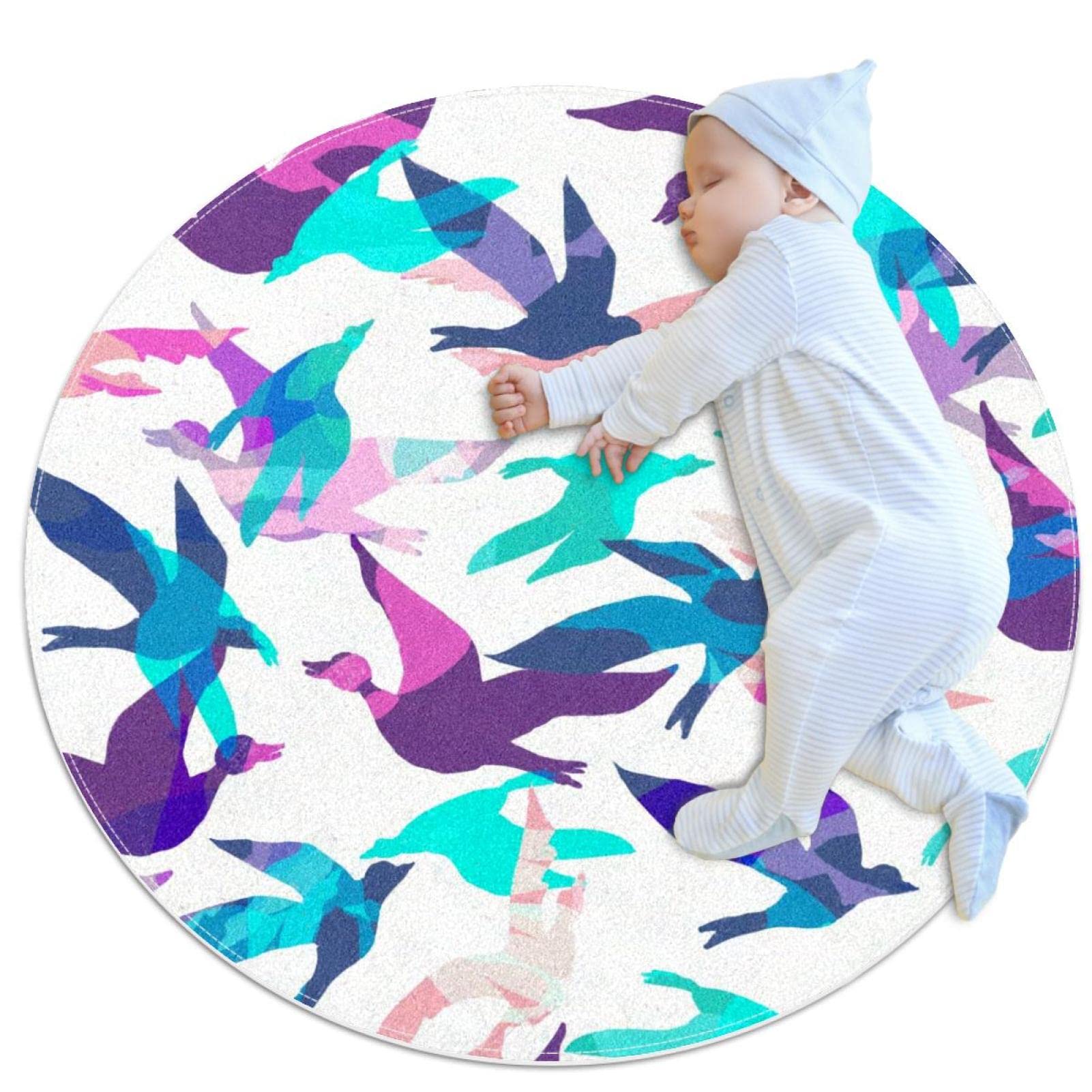 Tapis de salle de bain oiseau rond 1m antidérapant et doux