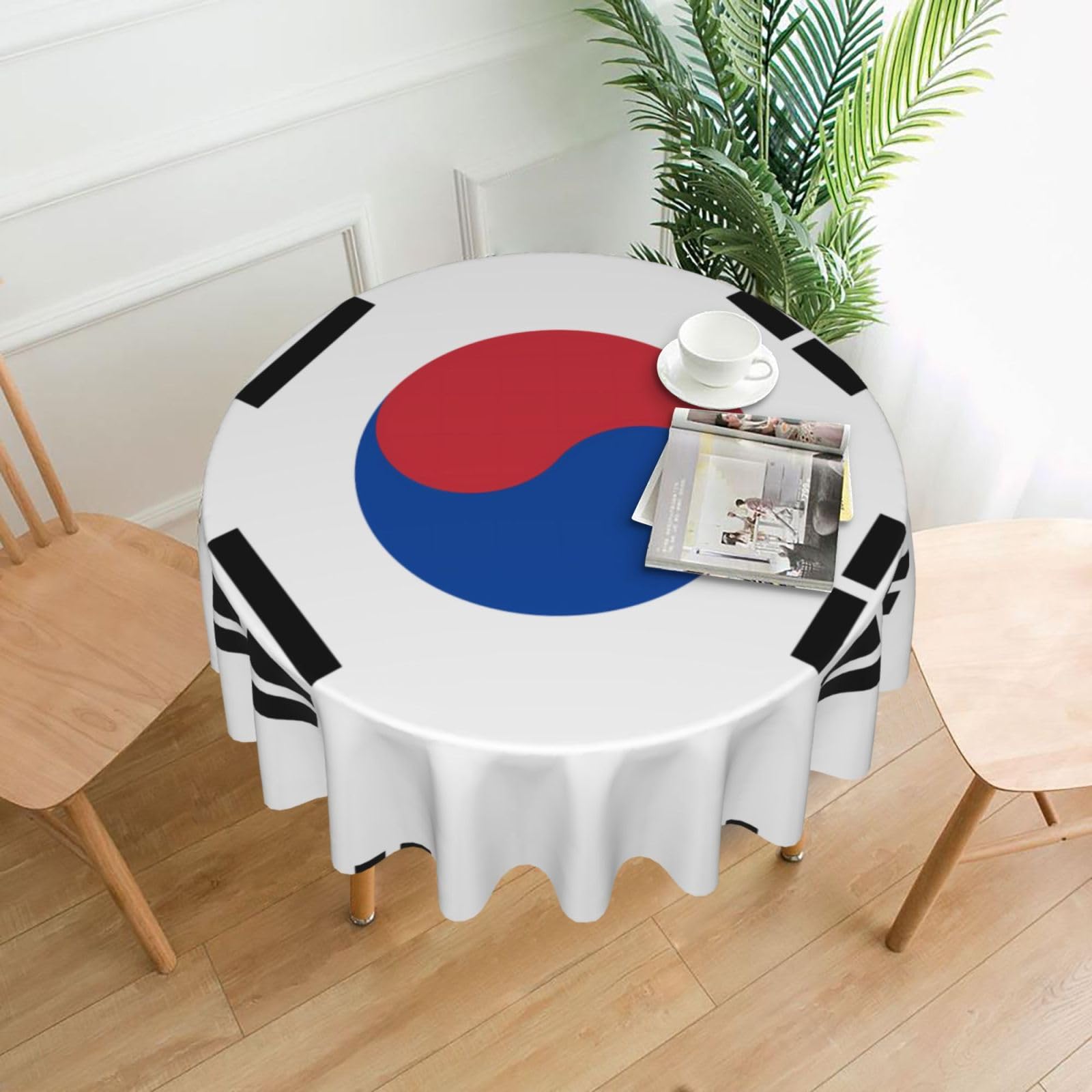 Flag Of Republic Of Korea Print Round Washable Tablecloth – Table Cover