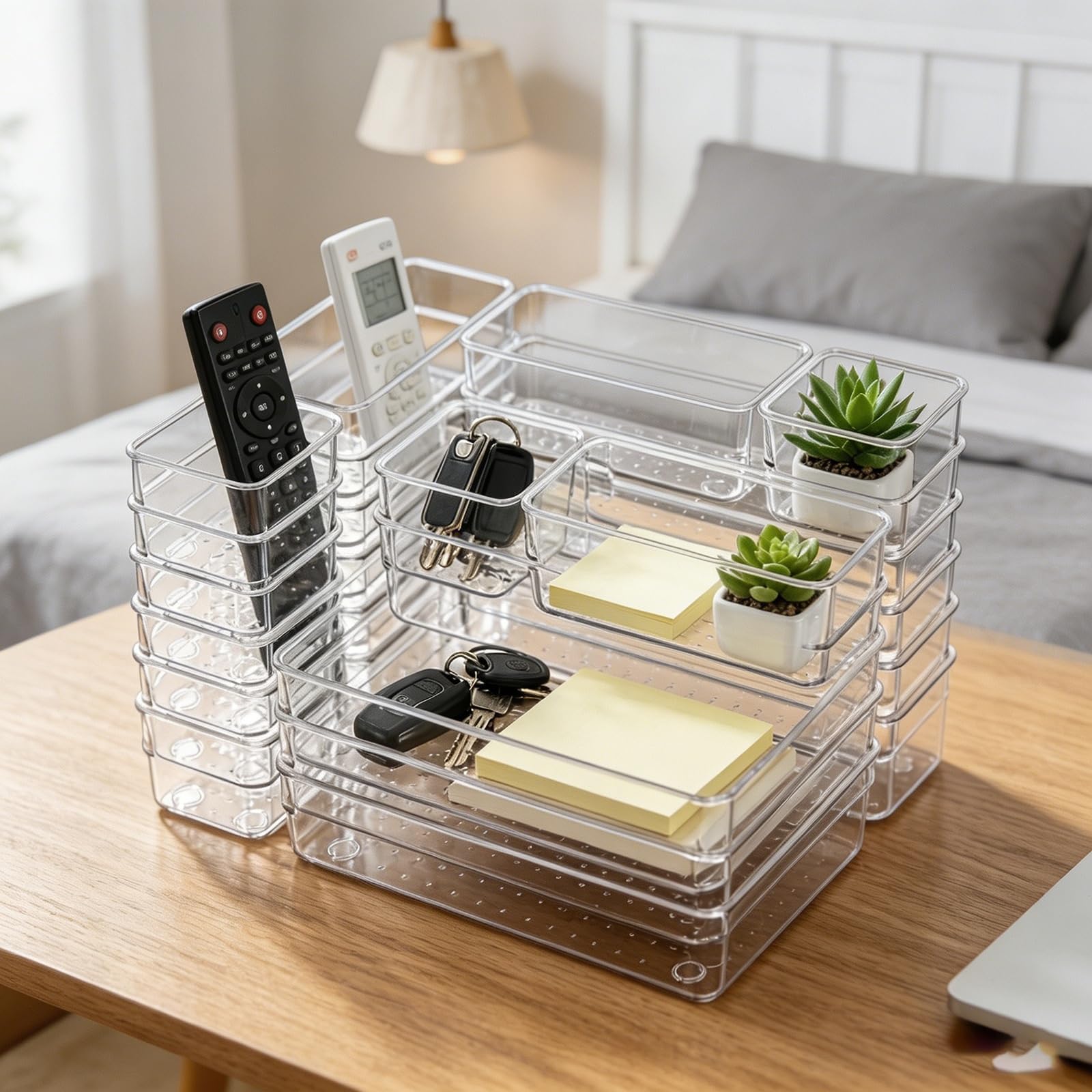 TYNGBT 25-Piece Clear Drawer Organizer Set, Plastic Storage Bins with 4 Sizes for Home Organization