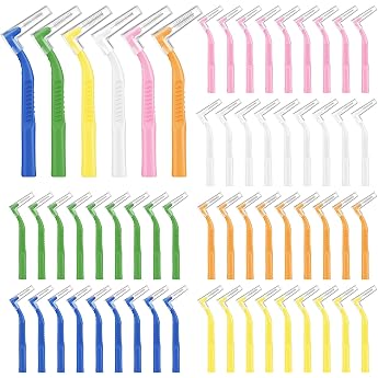 60 pieces interdental brushes 6 sizes L-shaped toothbrushes with non-slip handles interdental brushes colorful for teeth cleaning gaps mouth cleaning braces