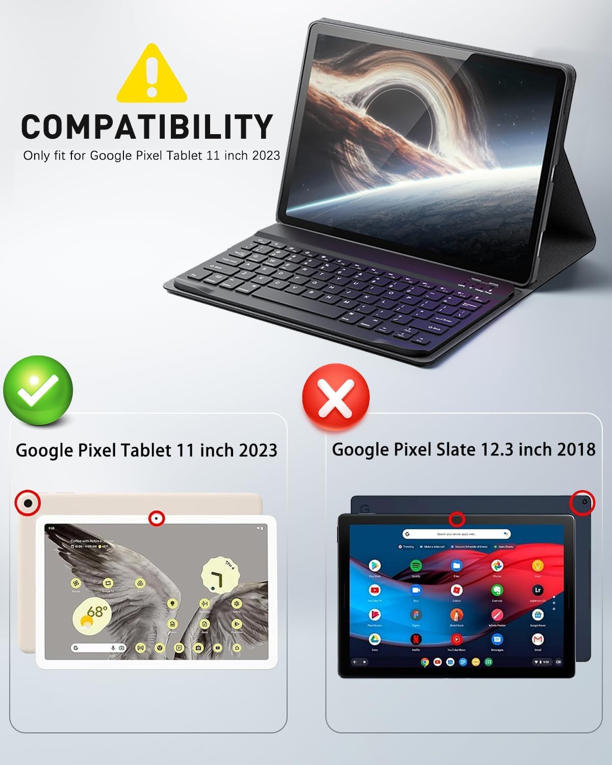 TUNKARMOR Keyboard Case for Google Pixel Tablet 11 inch 2023, Mouse and Detachable Keyboard, PU Leather Cover Case Auto Sleep/Wake - Black
