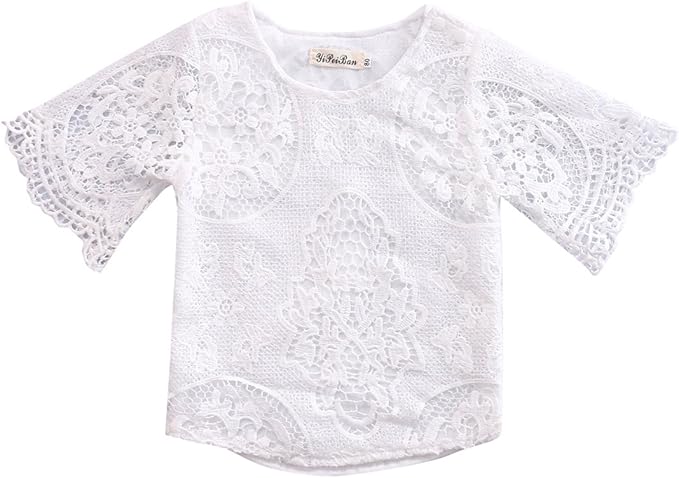 Amazon Co Jp Sylvamorning ベビーｔシャツ女の子 赤ちゃんｔシャツ 半袖tシャツ フライスリーブ 無地 柔らかい 白 レース 花の刺繍 80 90 100 110 3ヶ月 2歳 出産祝い 夏 カジュアル 服 ファッション小物