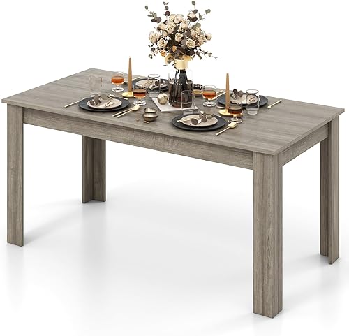 Miniatura 11 de Mesa de comedor negra para 6 personas con patas en forma de L, mesas rectangulares de cocina y comedor de madera de 63 pulgadas, mesa de comedor
