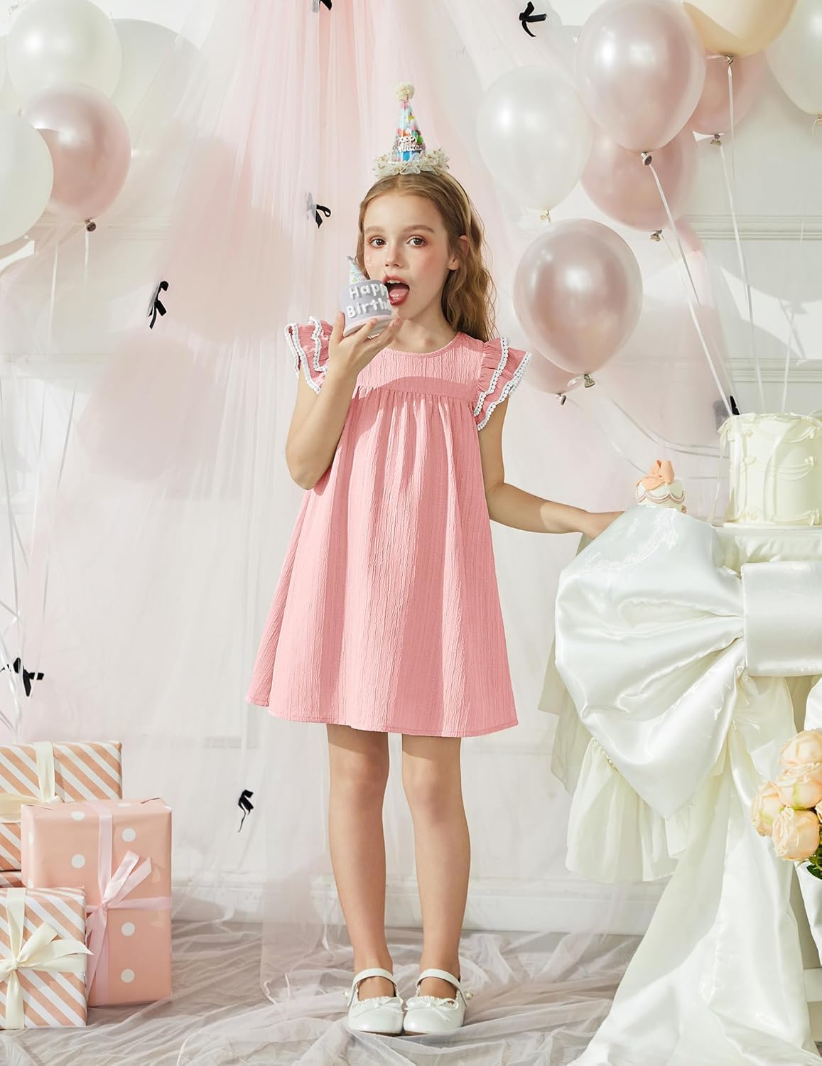 Arshiner Girls Summer Dress Toddler Ruffle Sleeve Dresses Kids Swing Casual Beach Boho Sundress with Pockets for 1-7t - Image 5