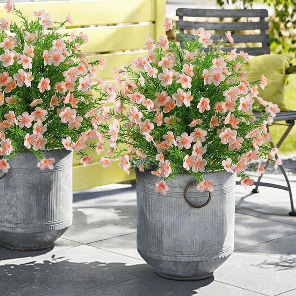 2 Pack Artificial Flowers Topiary Ball Trees with Ground Spikes,23.6" UV Resistant Outdoor Fake Bushes Plants,Realistic Faux Greenery Shrubs for Garden,Front Porch,Yard,Patio Decor (Pink)