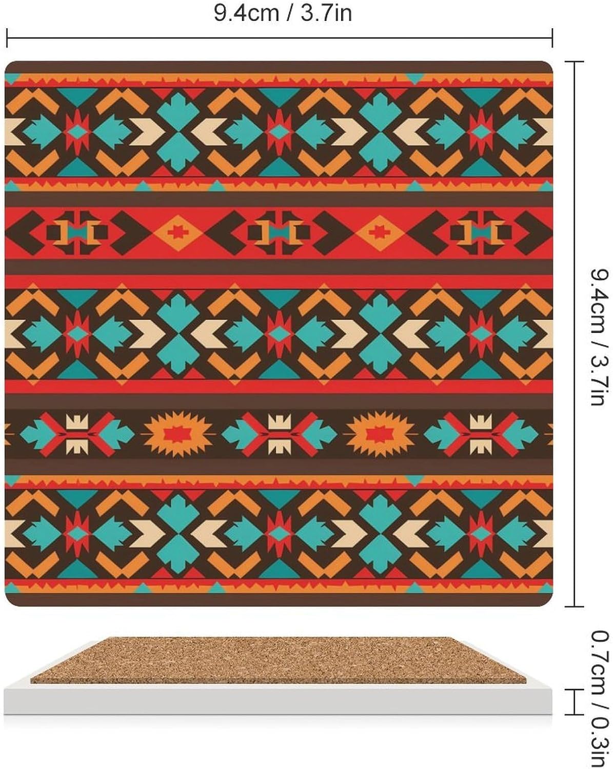 Southwestern Navajo Pattern Coaster for Drinks Square Ceramic Table Coasters Stone Mat Crafts 4PCS Home Kitchen Decor