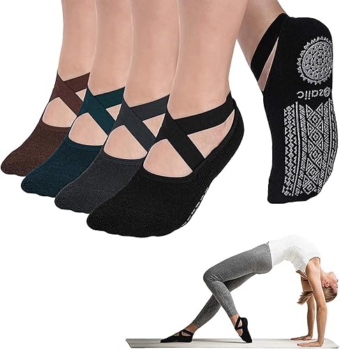 Miniatura 48 de Ozaiic - Calcetines de yoga para mujer con correas y agarres antideslizantes, ideales para pilates, Pure Barre, ballet, danza y entrenamiento