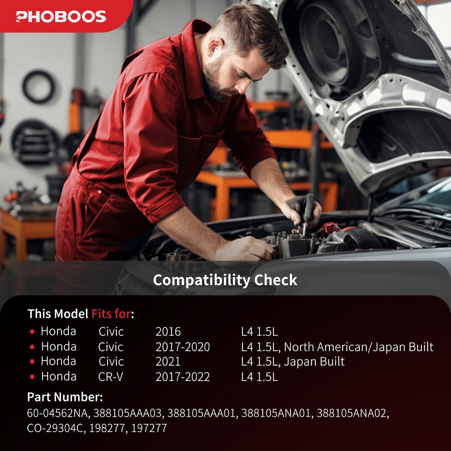 PHOBOOS A/C Compressor with Clutch Compatible with Honda CR-V 2017-2022, Civic 2016-2021, L4 1.5L. Fast Cooling, Low Noise, Easy Installation, Ref. CO-29304C, 198277