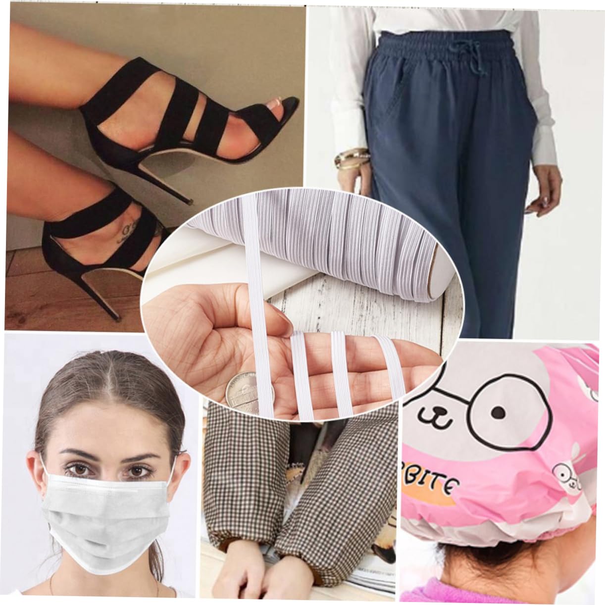 NUOBESTY 1rotolo Nastro Elastico Piatto Bianco per Cucito Decorazioni e Accessori per Abbigliamento Materiale Resistente per Creazioni Fai da Te e Imballaggio