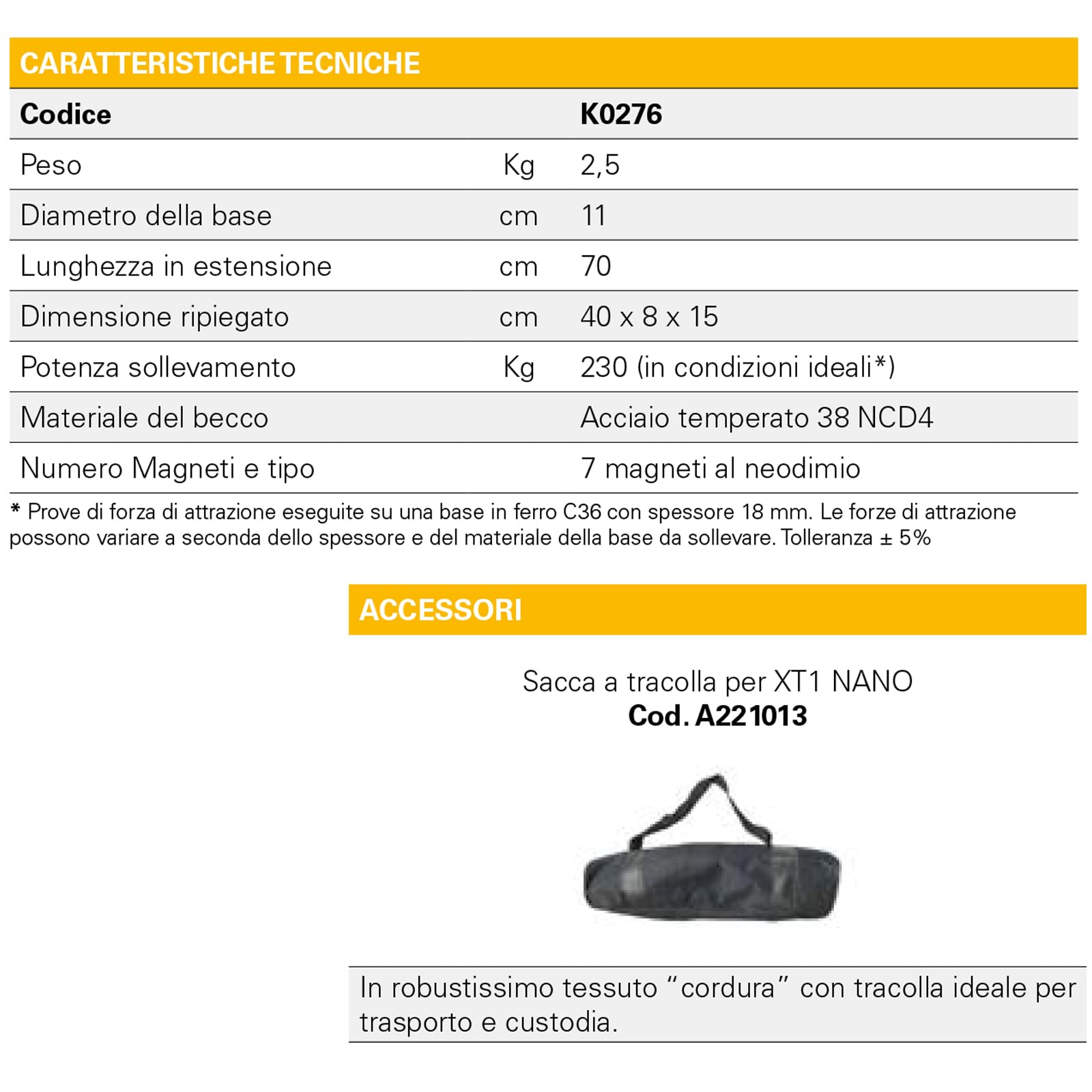 Alza Tombini Magnetico Pieghevole con Base Rotonda 7 Magneti per Apertura e Spostamento Chiusini Caditoie Griglie in Ghisa e Materiali Ferrosi Capacità Massima Sollevamento 230Kg mod. XT1NANO K0276
