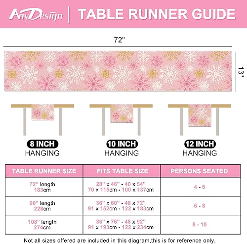 Miniatura 7 de AnyDesign Camino de mesa de invierno con copos de nieve de oro rosa para cocina, decoración de mesa de comedor, decoración de mesa de Navidad,