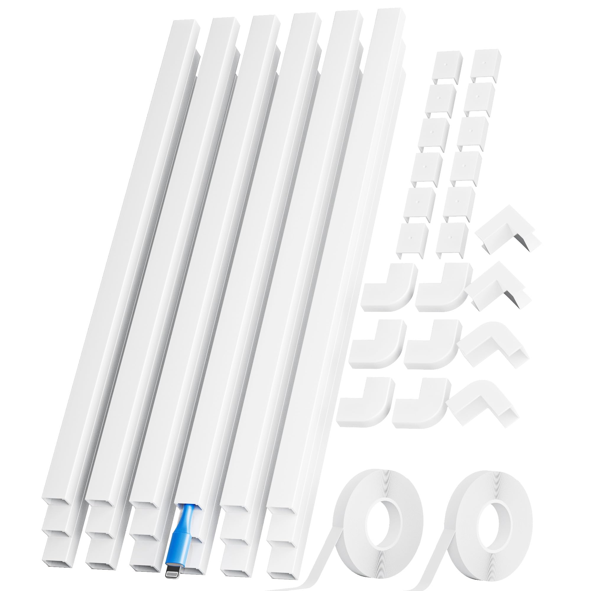 283in PVC Wire Covers for Cords on Wall, One-Cord Cable Concealer Kit, Paintable Cable Raceway Management, Cord Hider, Max for 2 Small Cords for Home Office, W0.59in H0.4in