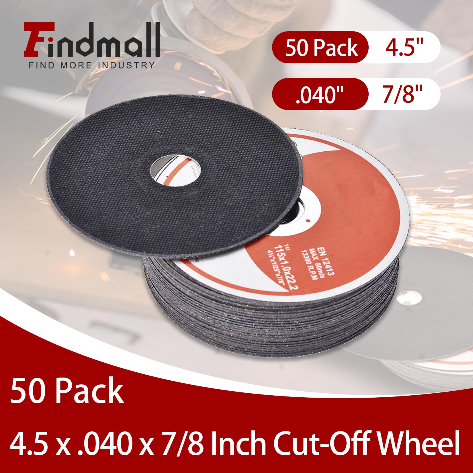 Confezione da 50 Dischi da Taglio Sottili per Metallo e Acciaio Inossidabile, Dimensioni 4-1/2" x 0,040" x 7/8".