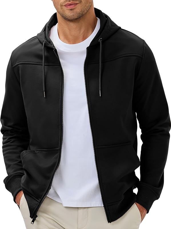 JMIERR Men's Colorblock Zip Hoodie Lightweight Jacket, Black, XL