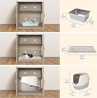 unipaws Cat Litter Box Enclosure with Shelves, Tall Hidden Litter Box Cover for Tall or Top Entry Litter Box, Kitty Enclosed Litter Box Cabinet, Cat Box Furniture, Grey