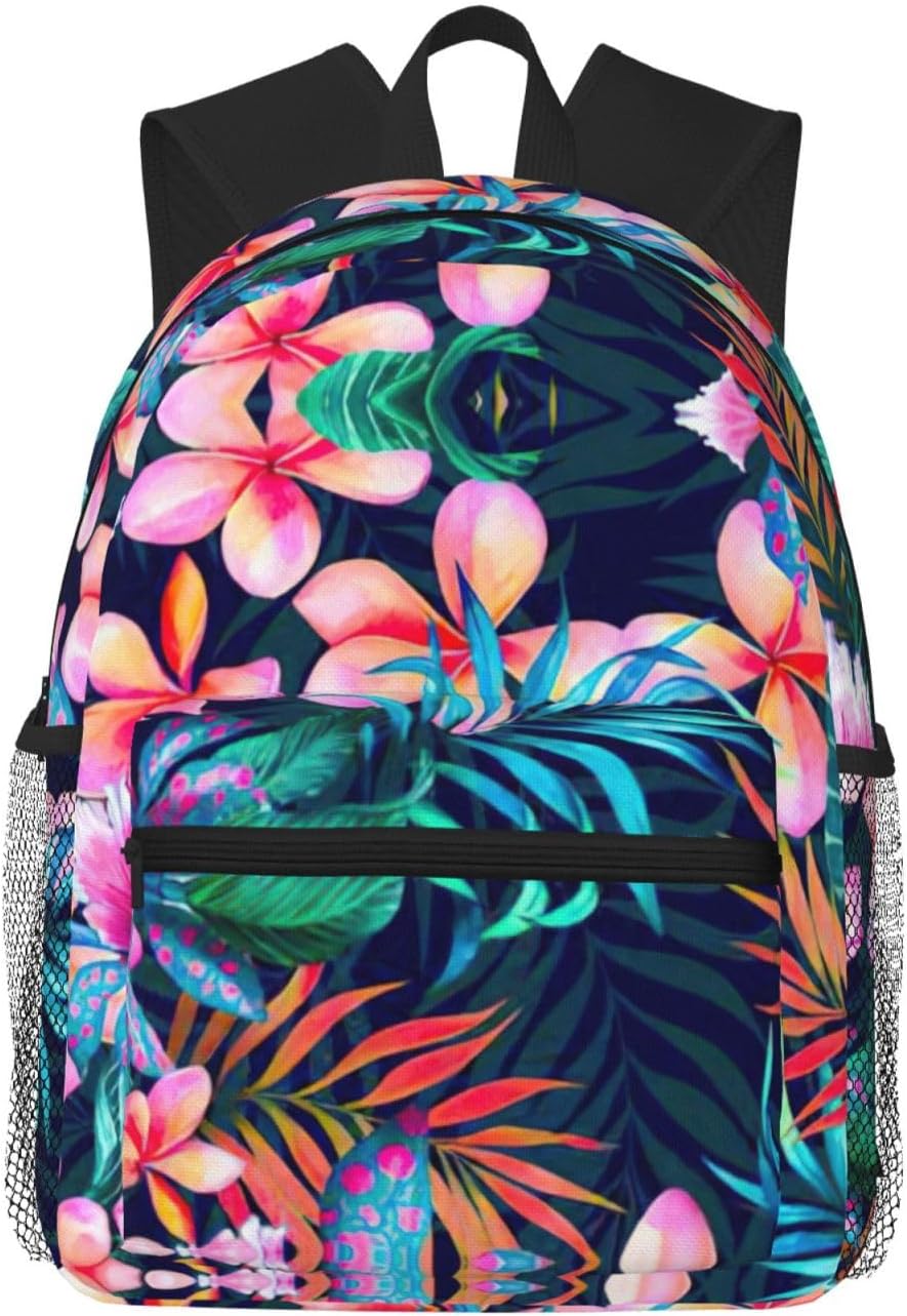 nanger Grand sac à dos de voyage avec imprimé de fleurs tropicales – Sac à dos de travail anti-eau pour ordinateur portable – Pour homme et femme, noir, One Size