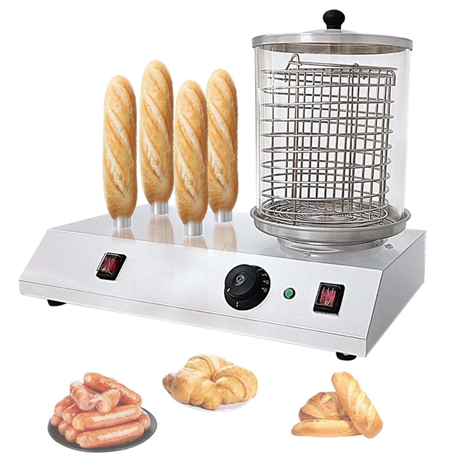 Komercyjna elektryczna maszyna do hot dogów Parowar Podgrzewacz do bułek Chleb Śniadanie Kiełbaski Kuchenka ze stali nierdzewnej do restauracji Dorywczo Fast Food Sprzęt z 3/4 prętami tostera,4