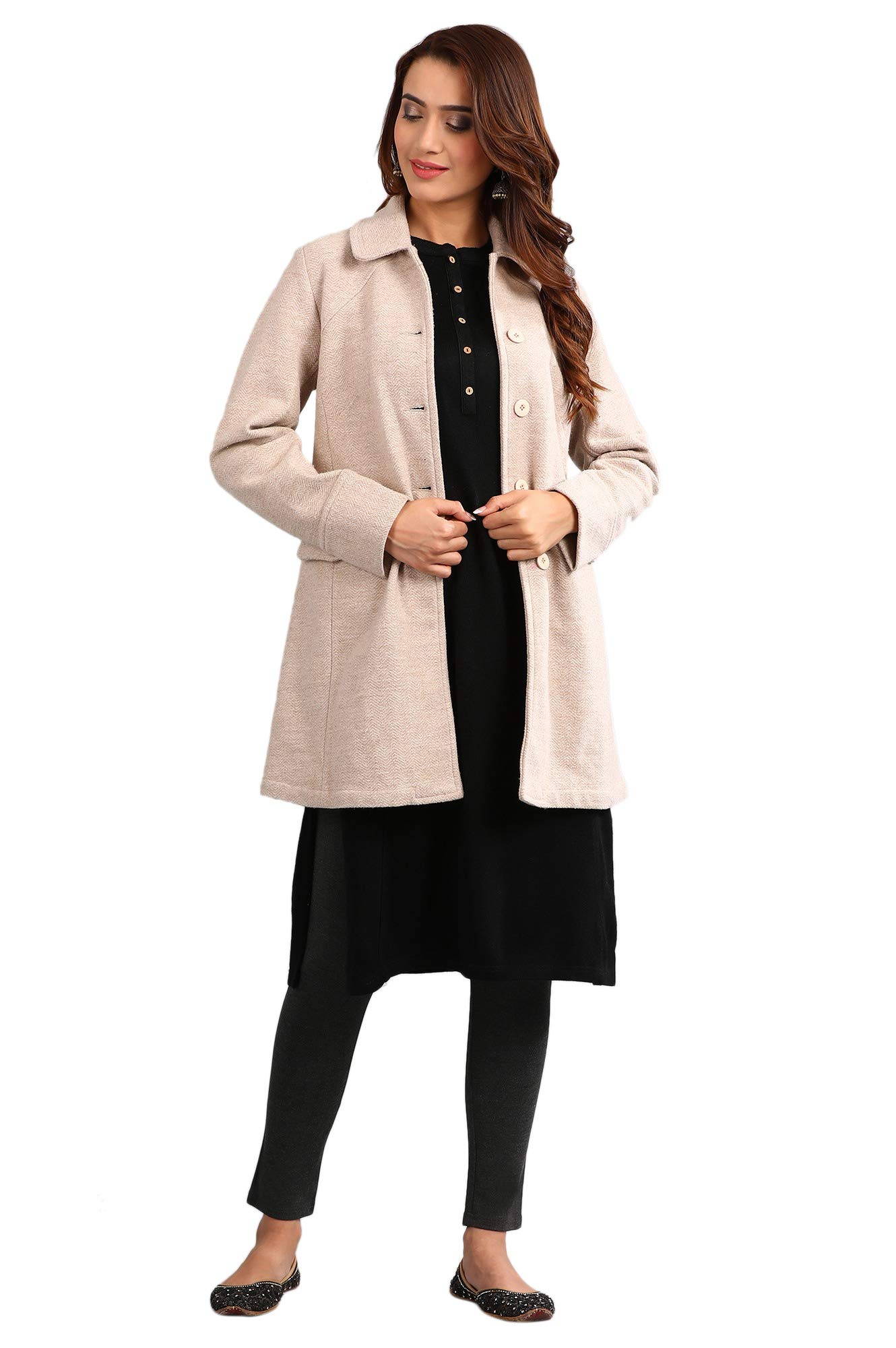 Aurelia Women Rayon 's Reefer Mid Thigh Jacket in neutral