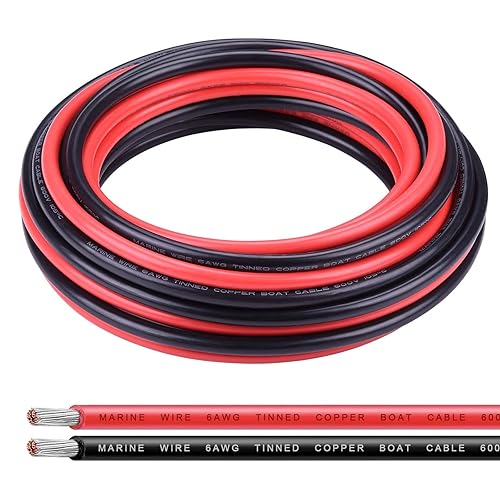 Miniatura 15 de Cable de calibre 6, iGreely 10 pies negro y 10 pies rojo 6 AWG cable eléctrico de cobre estañado, 2 cables aislados de un solo conductor trenzado