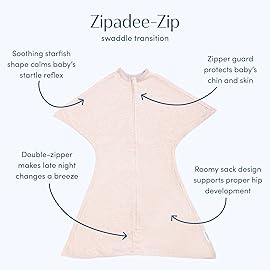 SleepingBaby Zipadee-Zip Transition Swaddle - Cozy Baby Swaddling Blanket with Zipper Convenience - Roomy Wearable Blanket for Easy Diaper Changes - 4-8 Month - Ballet Pink Heather