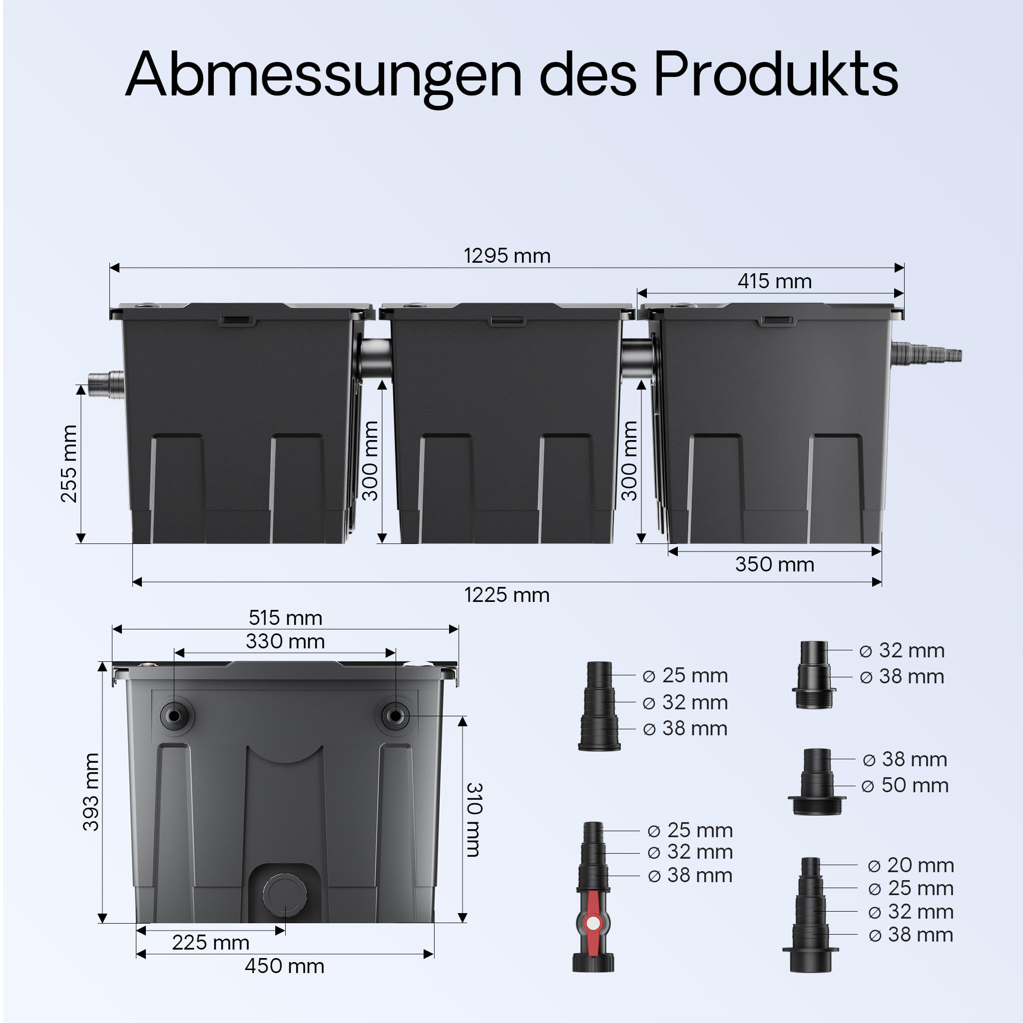 SunSun CBF-350C Teichfilter bis 90000 L Durchlauffilter, CTF-12000 SuperECO Teichpumpe 12000l/h 100W, CUV-236 UVC Klärer 36W, Y-Verteiler