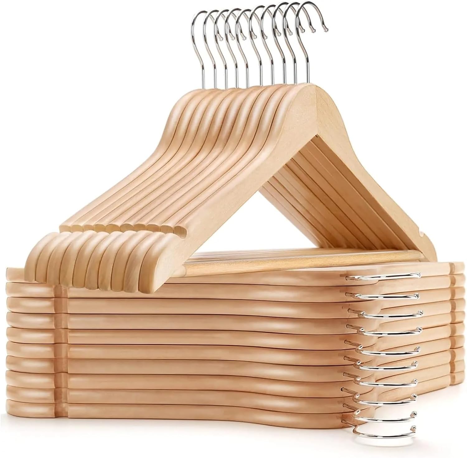 Vintage Wooden Coat Hangers 30 Pack Wood Suit with Non Slip Pant Bar Clothes for Shirts for Coats, Jackets,Suits(Brown)