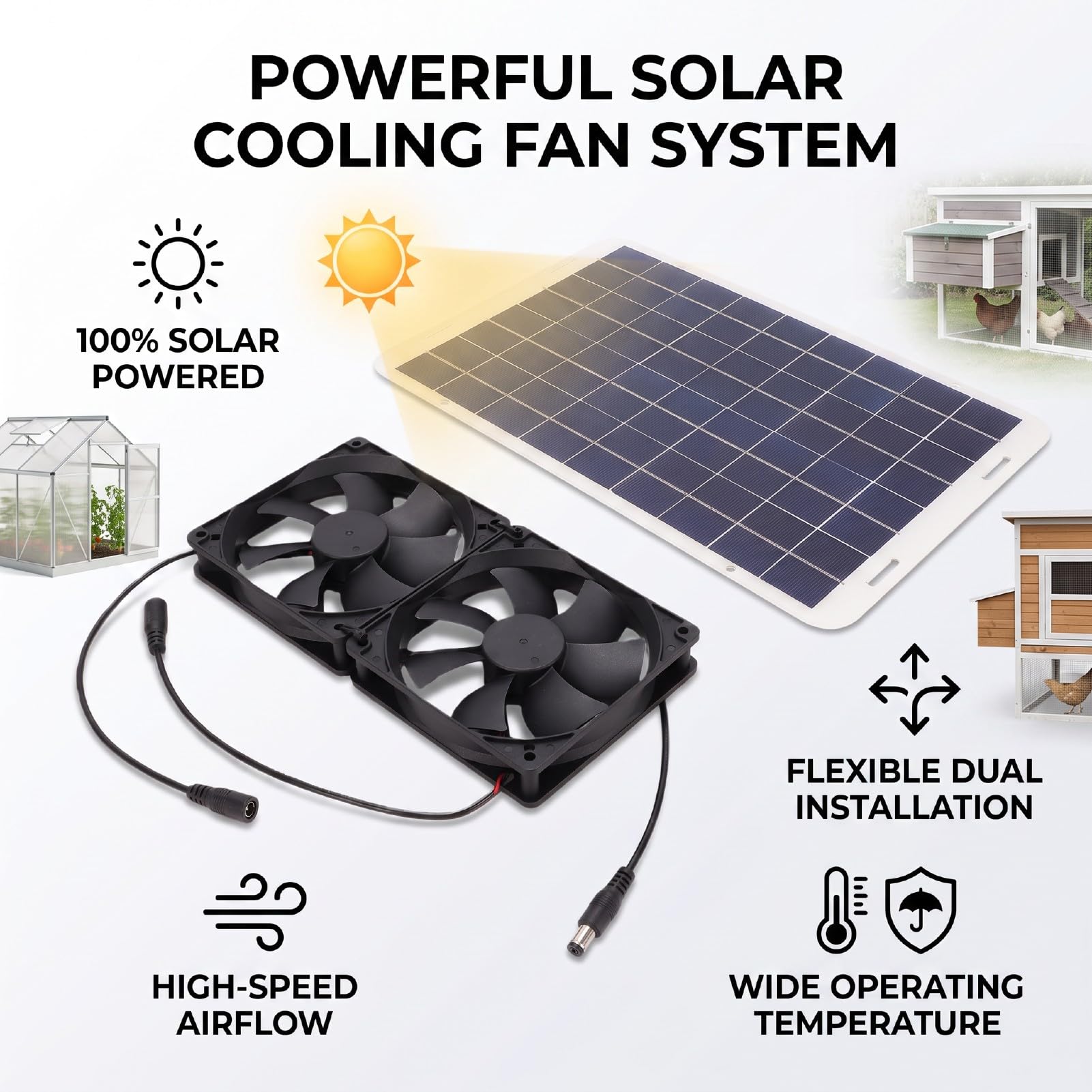 VGEBY Ventilatore Solare, di Raffreddamento 15W per Pollaio Serra