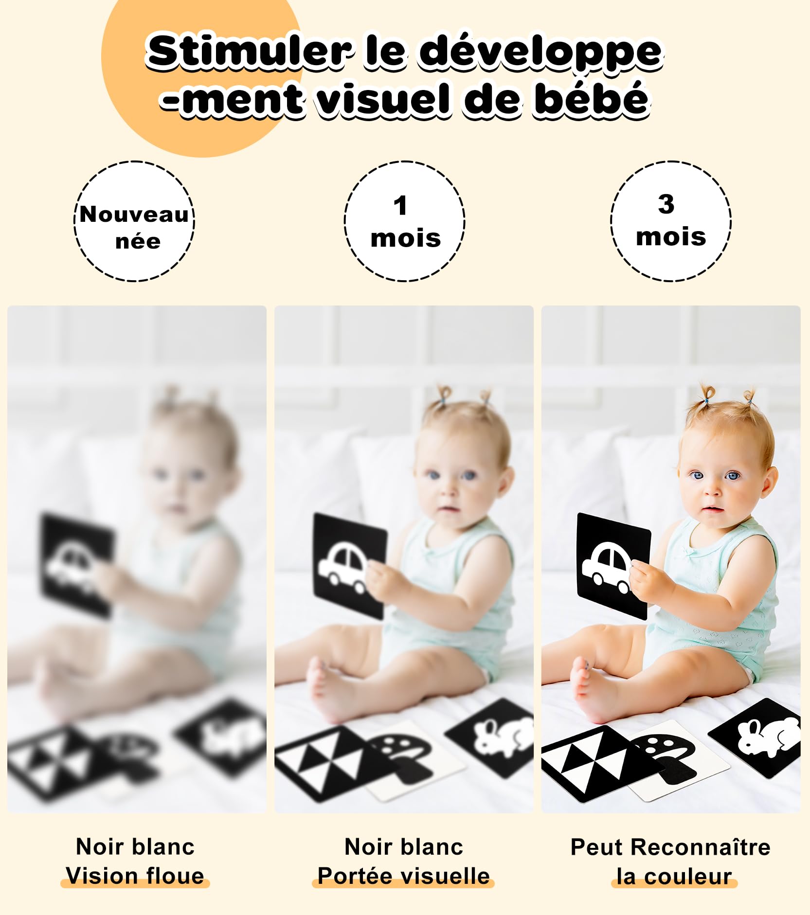 Livre Tissu Bébé, 31 PCS Livre Noir et Blanc Bébéé Réutilisable 0-12 Mois Jouet bébé Hochet Bebe, Carte Noir et Blanc, Plus De Couleurs Livre De Haute Contraste Jeux Montessori Cadeau pour Béb