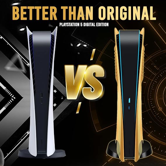 ElitePlay Chrome Gold PS5 Digital Faceplate with Cooling Vents Cover Curved Replacement Plates Shell Accessory for Playstation 5 Digital Edition