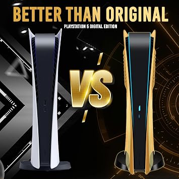 ElitePlay Chrome Gold PS5 Digital Faceplate with Cooling Vents Cover Curved Replacement Plates Shell Accessory for Playstation 5 Digital Edition